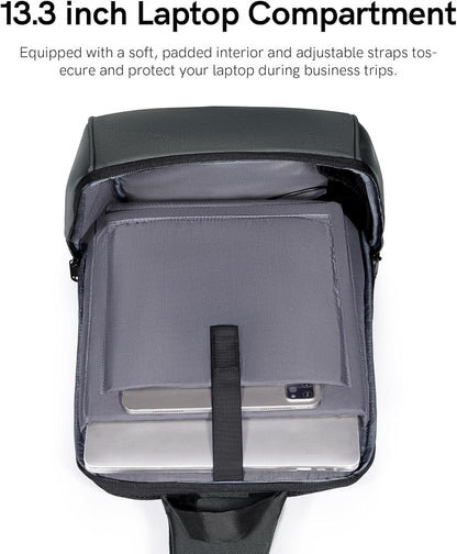 Laptop Sling Backpack Anti Theft Bag,Hiking Daypack 13 Inch Waterproof Nylon Travel Bags for Men, Single Shoulder Camping Dayback with USB Charging Port for Traveling