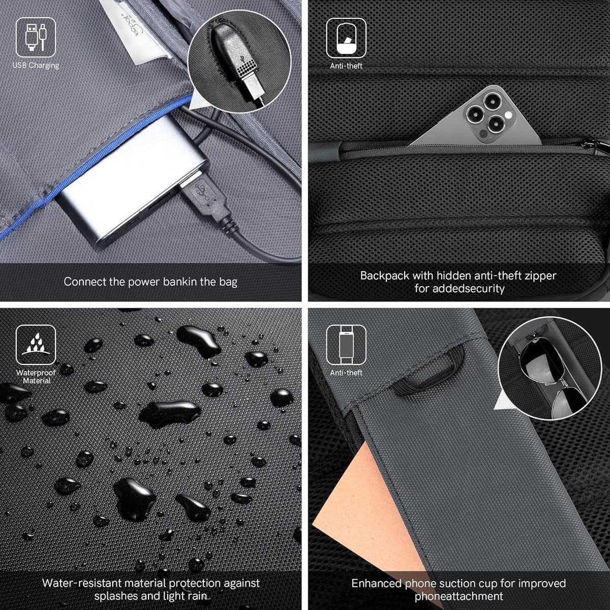 Laptop Sling Backpack Anti Theft Bag,Hiking Daypack 13 Inch Waterproof Nylon Travel Bags for Men, Single Shoulder Camping Dayback with USB Charging Port for Traveling