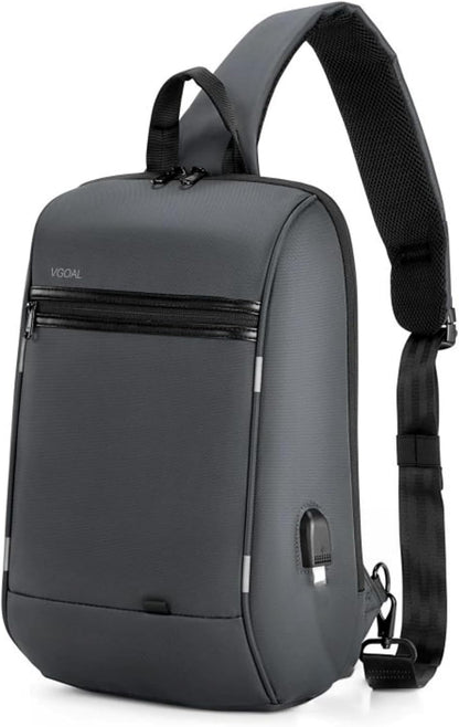 Laptop Sling Backpack Anti Theft Bag,Hiking Daypack 13 Inch Waterproof Nylon Travel Bags for Men, Single Shoulder Camping Dayback with USB Charging Port for Traveling