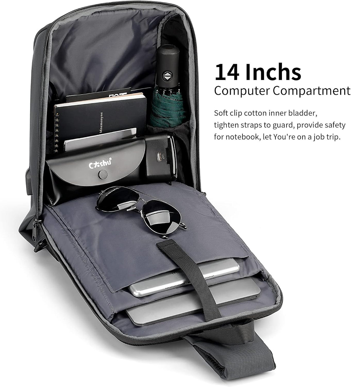 Laptop Sling Backpack Anti Theft Bag,Hiking Daypack 13 Inch Waterproof Nylon Travel Bags for Men, Single Shoulder Camping Dayback with USB Charging Port for Traveling
