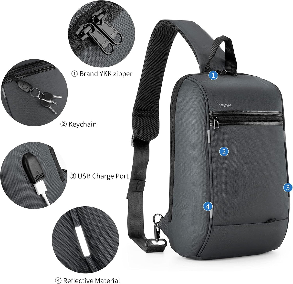 Laptop Sling Backpack Anti Theft Bag,Hiking Daypack 13 Inch Waterproof Nylon Travel Bags for Men, Single Shoulder Camping Dayback with USB Charging Port for Traveling