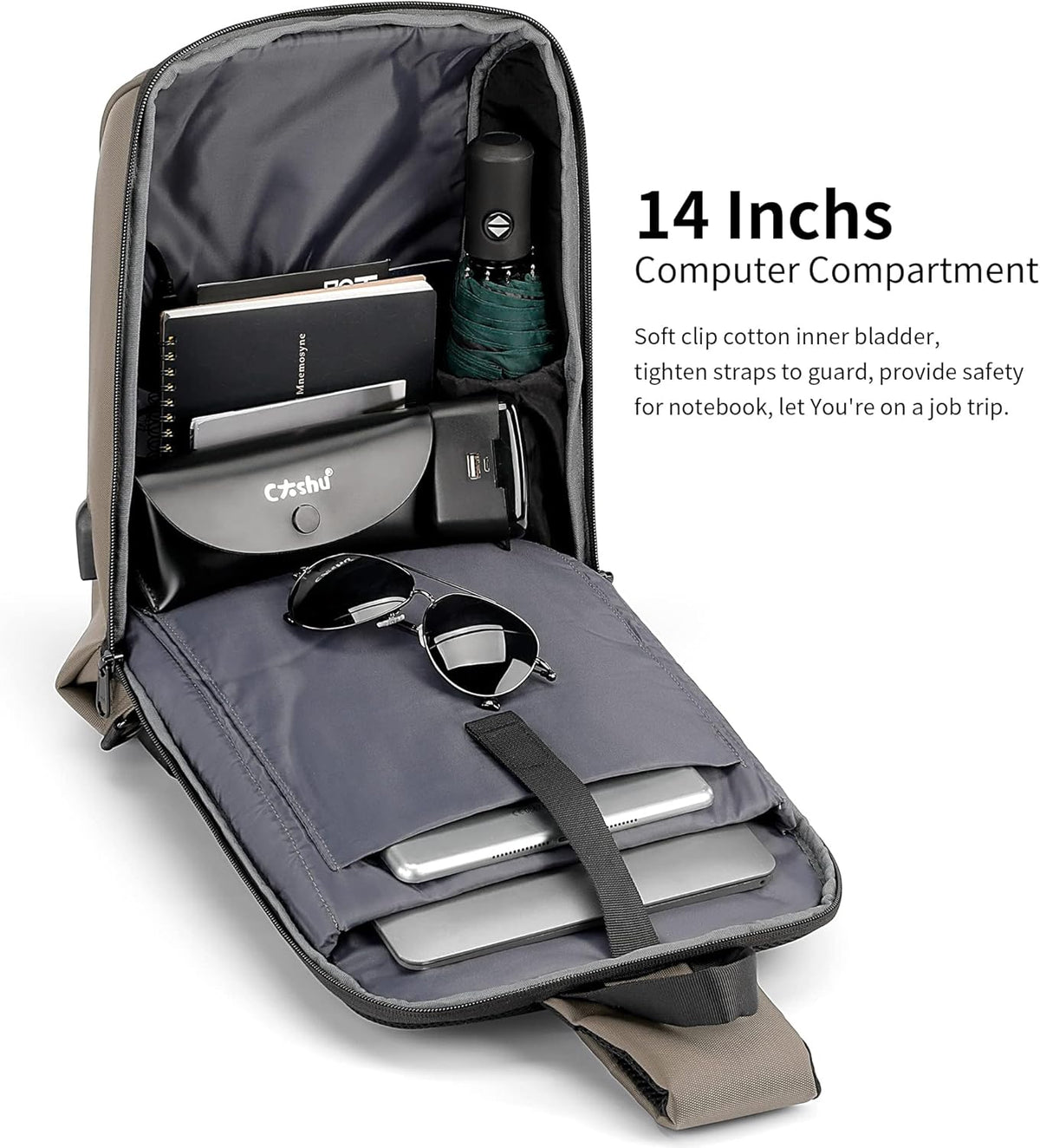 Laptop Sling Backpack Anti Theft Bag,Hiking Daypack 13 Inch Waterproof Nylon Travel Bags for Men, Single Shoulder Camping Dayback with USB Charging Port for Traveling