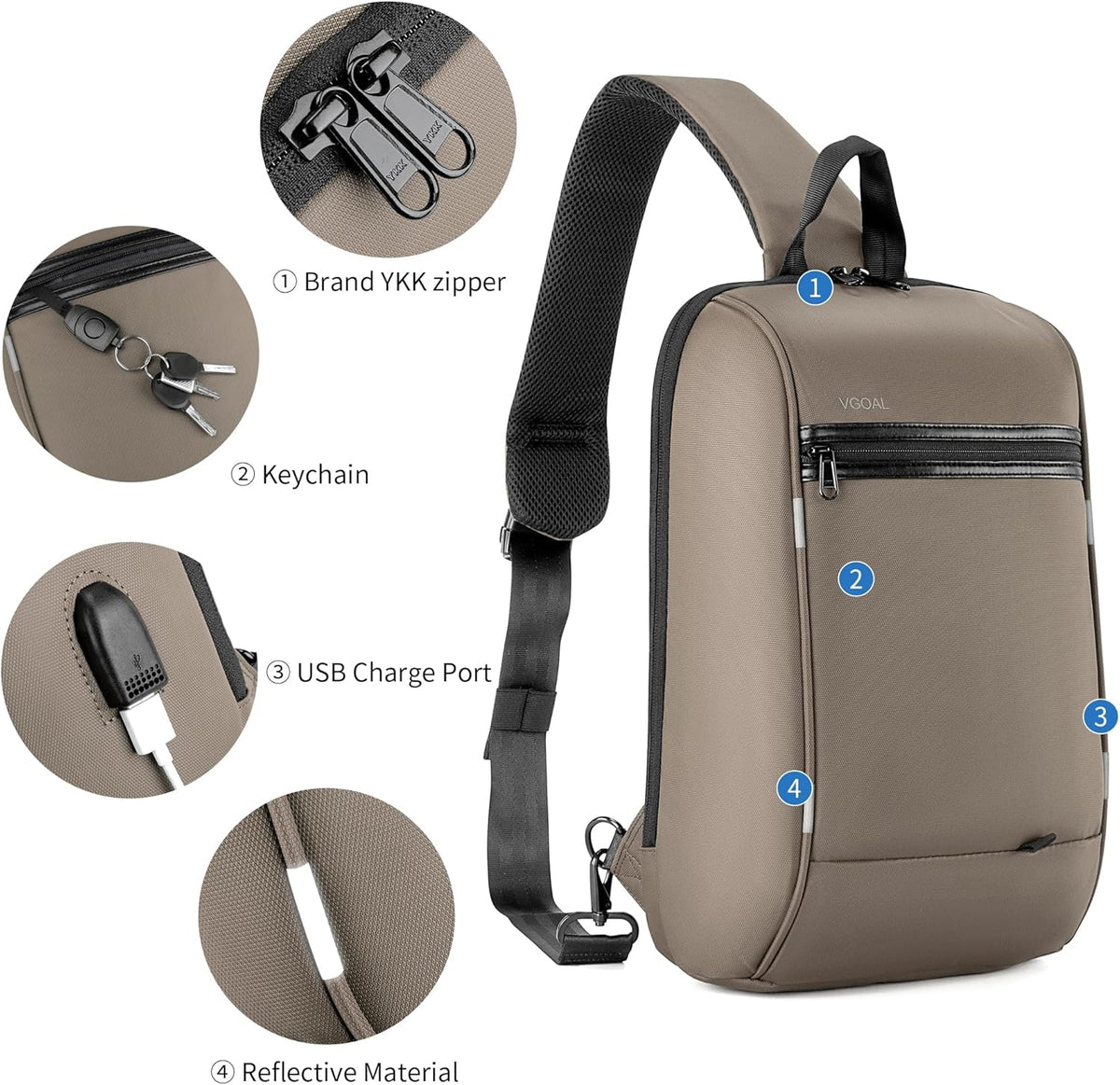 Laptop Sling Backpack Anti Theft Bag,Hiking Daypack 13 Inch Waterproof Nylon Travel Bags for Men, Single Shoulder Camping Dayback with USB Charging Port for Traveling