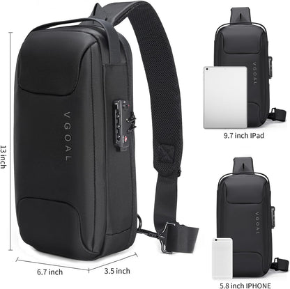 Laptop Sling Backpack Anti Theft Bag,Hiking Daypack 13 Inch Waterproof Nylon Travel Bags for Men, Single Shoulder Camping Dayback with USB Charging Port for Traveling