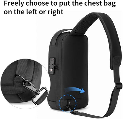 Laptop Sling Backpack Anti Theft Bag,Hiking Daypack 13 Inch Waterproof Nylon Travel Bags for Men, Single Shoulder Camping Dayback with USB Charging Port for Traveling