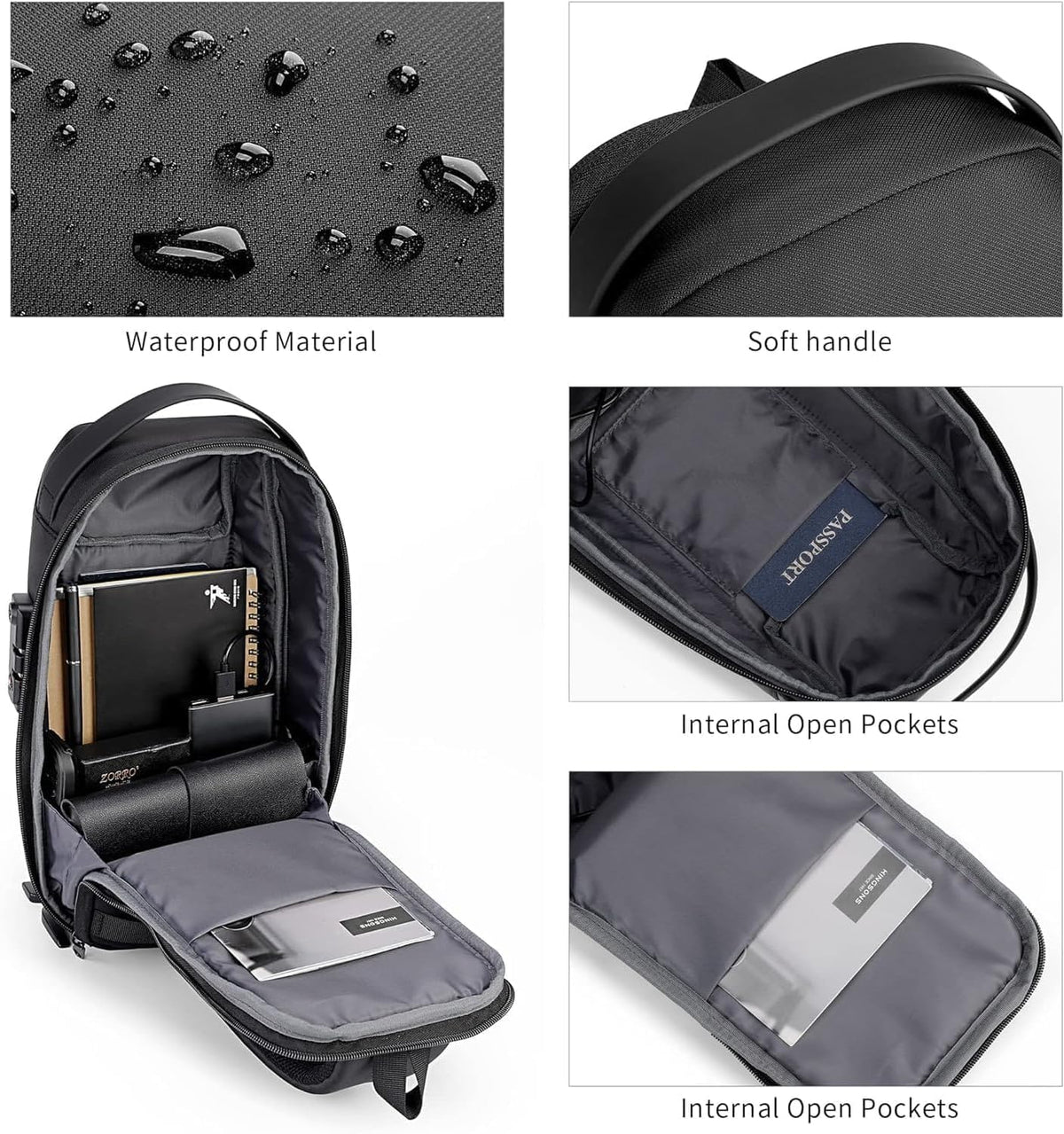 Laptop Sling Backpack Anti Theft Bag,Hiking Daypack 13 Inch Waterproof Nylon Travel Bags for Men, Single Shoulder Camping Dayback with USB Charging Port for Traveling