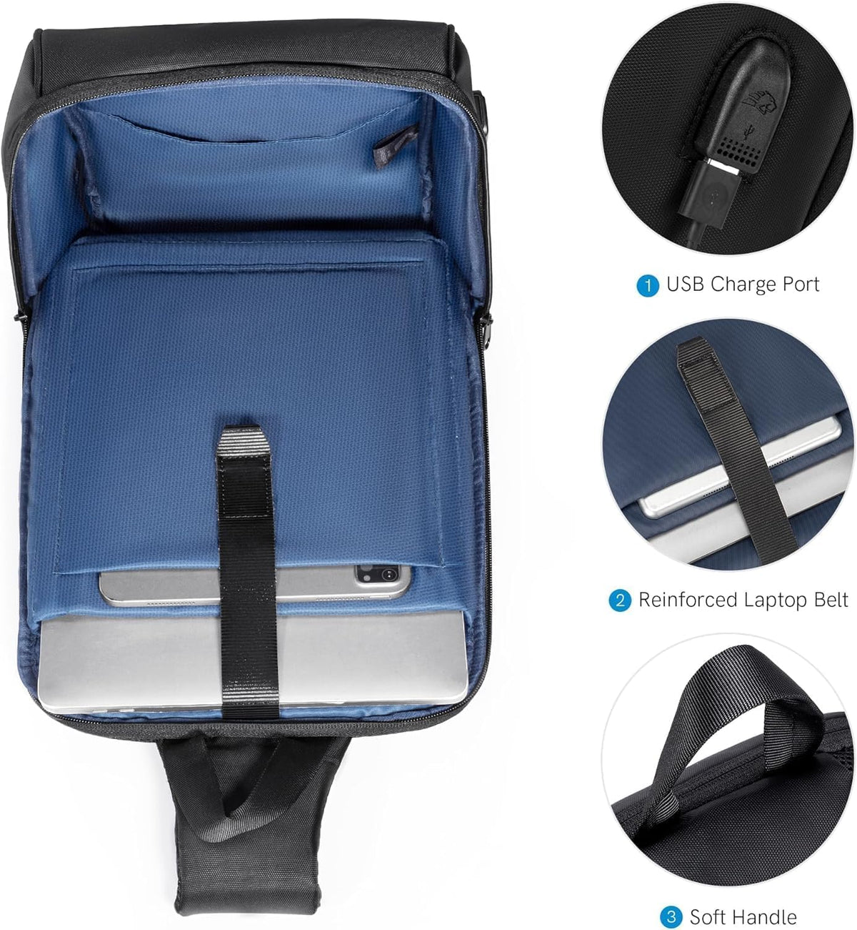 Laptop Sling Backpack Anti Theft Bag,Hiking Daypack 13 Inch Waterproof Nylon Travel Bags for Men, Single Shoulder Camping Dayback with USB Charging Port for Traveling