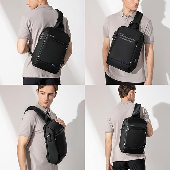 Laptop Sling Backpack Anti Theft Bag,Hiking Daypack 13 Inch Waterproof Nylon Travel Bags for Men, Single Shoulder Camping Dayback with USB Charging Port for Traveling