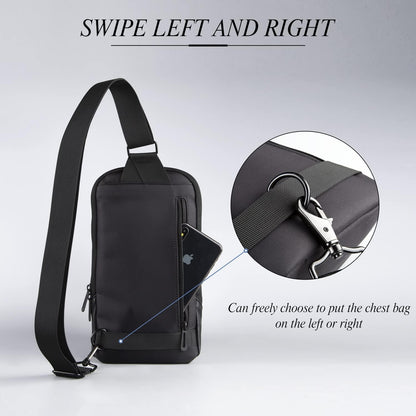 Laptop Sling Backpack Anti Theft Bag,Hiking Daypack 13 Inch Waterproof Nylon Travel Bags for Men, Single Shoulder Camping Dayback with USB Charging Port for Traveling