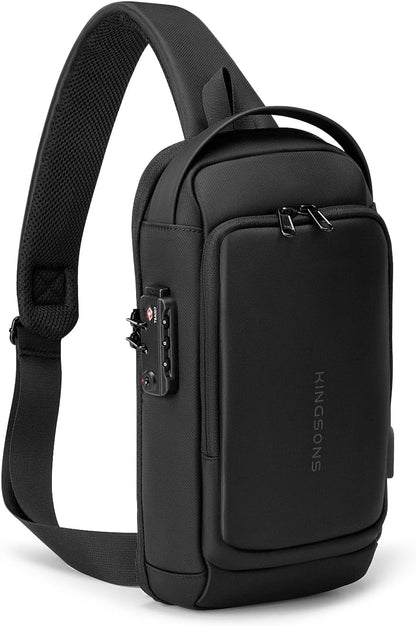 Laptop Sling Backpack Anti Theft Bag,Hiking Daypack 13 Inch Waterproof Nylon Travel Bags for Men, Single Shoulder Camping Dayback with USB Charging Port for Traveling