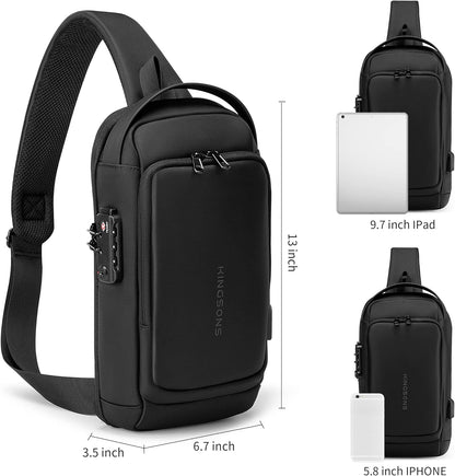 Laptop Sling Backpack Anti Theft Bag,Hiking Daypack 13 Inch Waterproof Nylon Travel Bags for Men, Single Shoulder Camping Dayback with USB Charging Port for Traveling