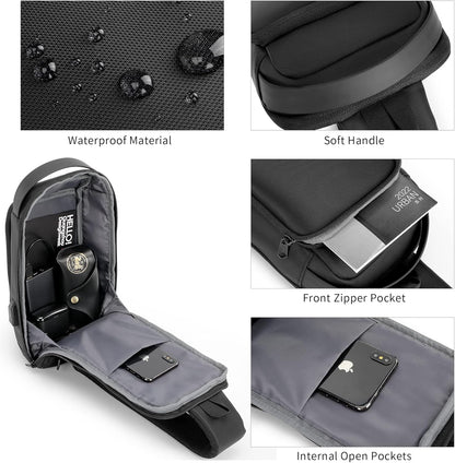 Laptop Sling Backpack Anti Theft Bag,Hiking Daypack 13 Inch Waterproof Nylon Travel Bags for Men, Single Shoulder Camping Dayback with USB Charging Port for Traveling