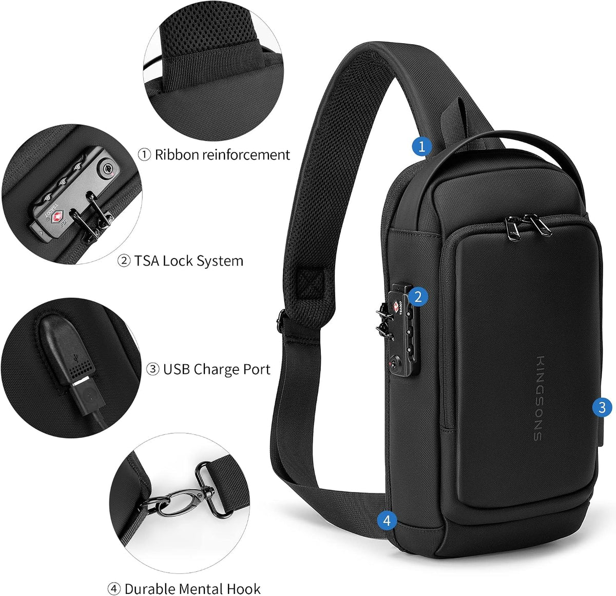 Laptop Sling Backpack Anti Theft Bag,Hiking Daypack 13 Inch Waterproof Nylon Travel Bags for Men, Single Shoulder Camping Dayback with USB Charging Port for Traveling