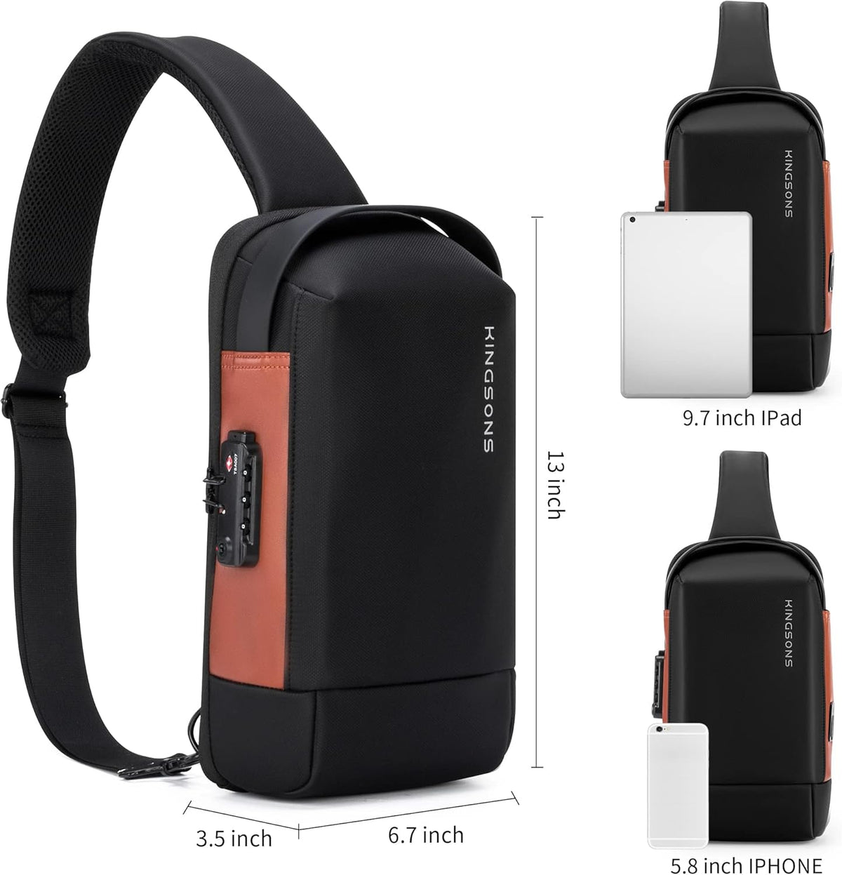 Laptop Sling Backpack Anti Theft Bag,Hiking Daypack 13 Inch Waterproof Nylon Travel Bags for Men, Single Shoulder Camping Dayback with USB Charging Port for Traveling