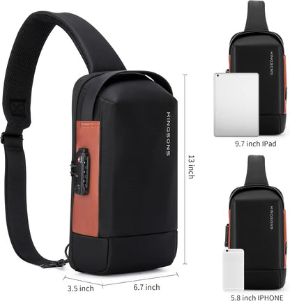 Laptop Sling Backpack Anti Theft Bag,Hiking Daypack 13 Inch Waterproof Nylon Travel Bags for Men, Single Shoulder Camping Dayback with USB Charging Port for Traveling