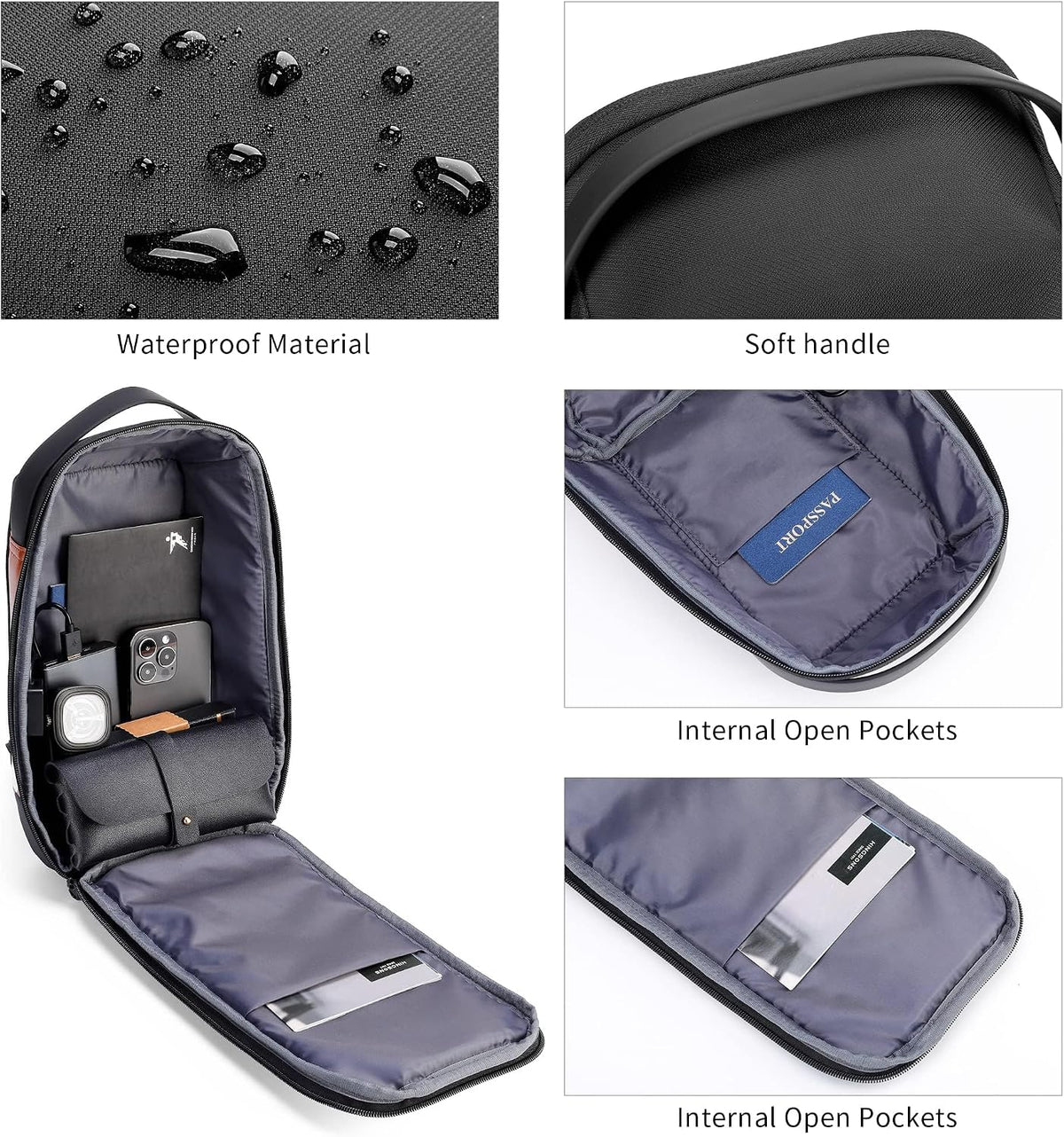 Laptop Sling Backpack Anti Theft Bag,Hiking Daypack 13 Inch Waterproof Nylon Travel Bags for Men, Single Shoulder Camping Dayback with USB Charging Port for Traveling