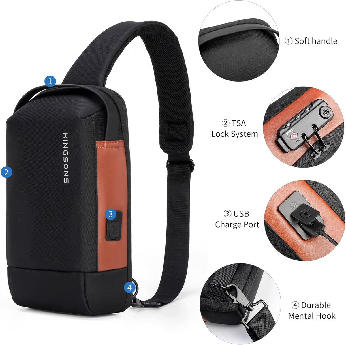 Laptop Sling Backpack Anti Theft Bag,Hiking Daypack 13 Inch Waterproof Nylon Travel Bags for Men, Single Shoulder Camping Dayback with USB Charging Port for Traveling