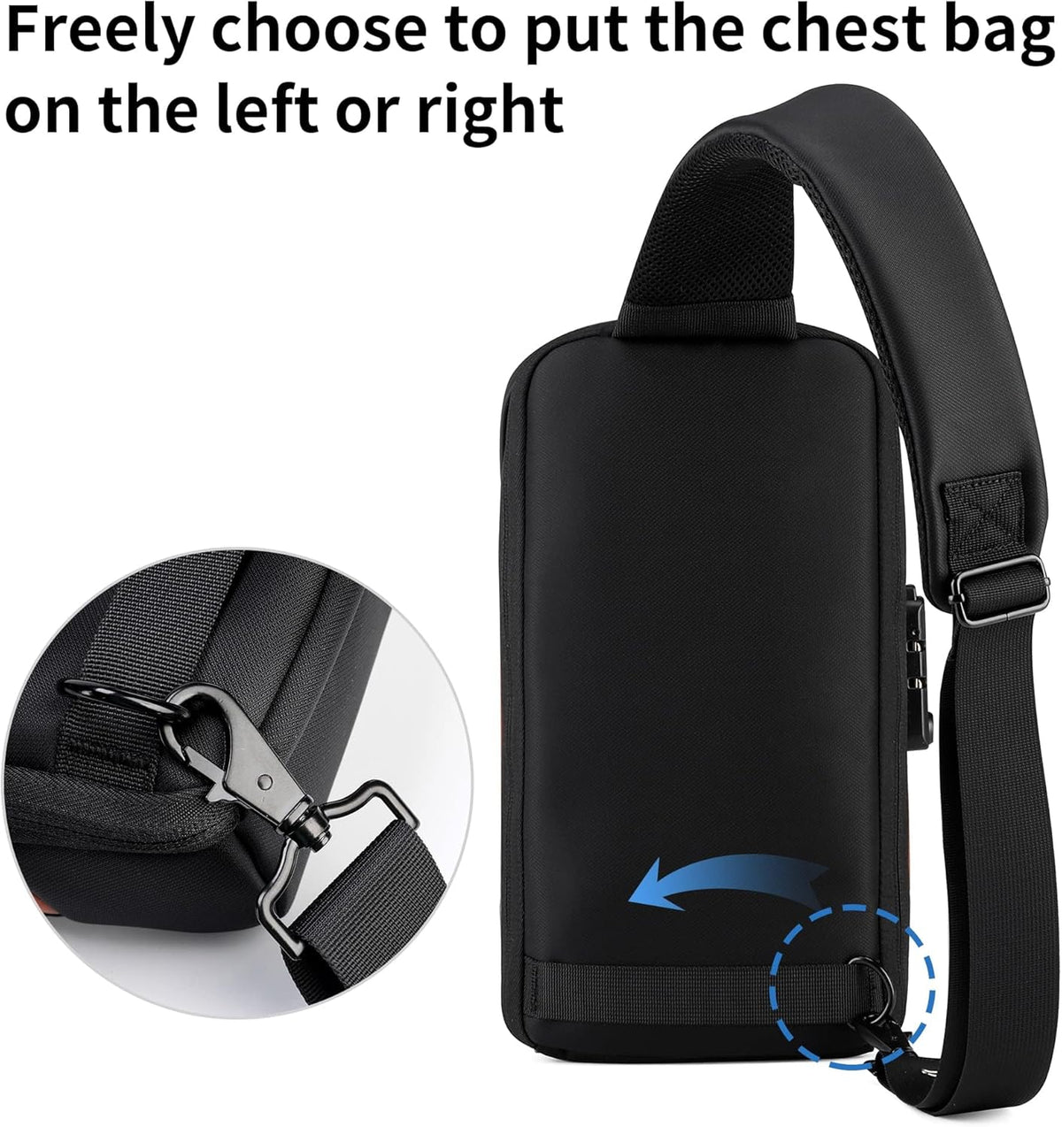 Laptop Sling Backpack Anti Theft Bag,Hiking Daypack 13 Inch Waterproof Nylon Travel Bags for Men, Single Shoulder Camping Dayback with USB Charging Port for Traveling