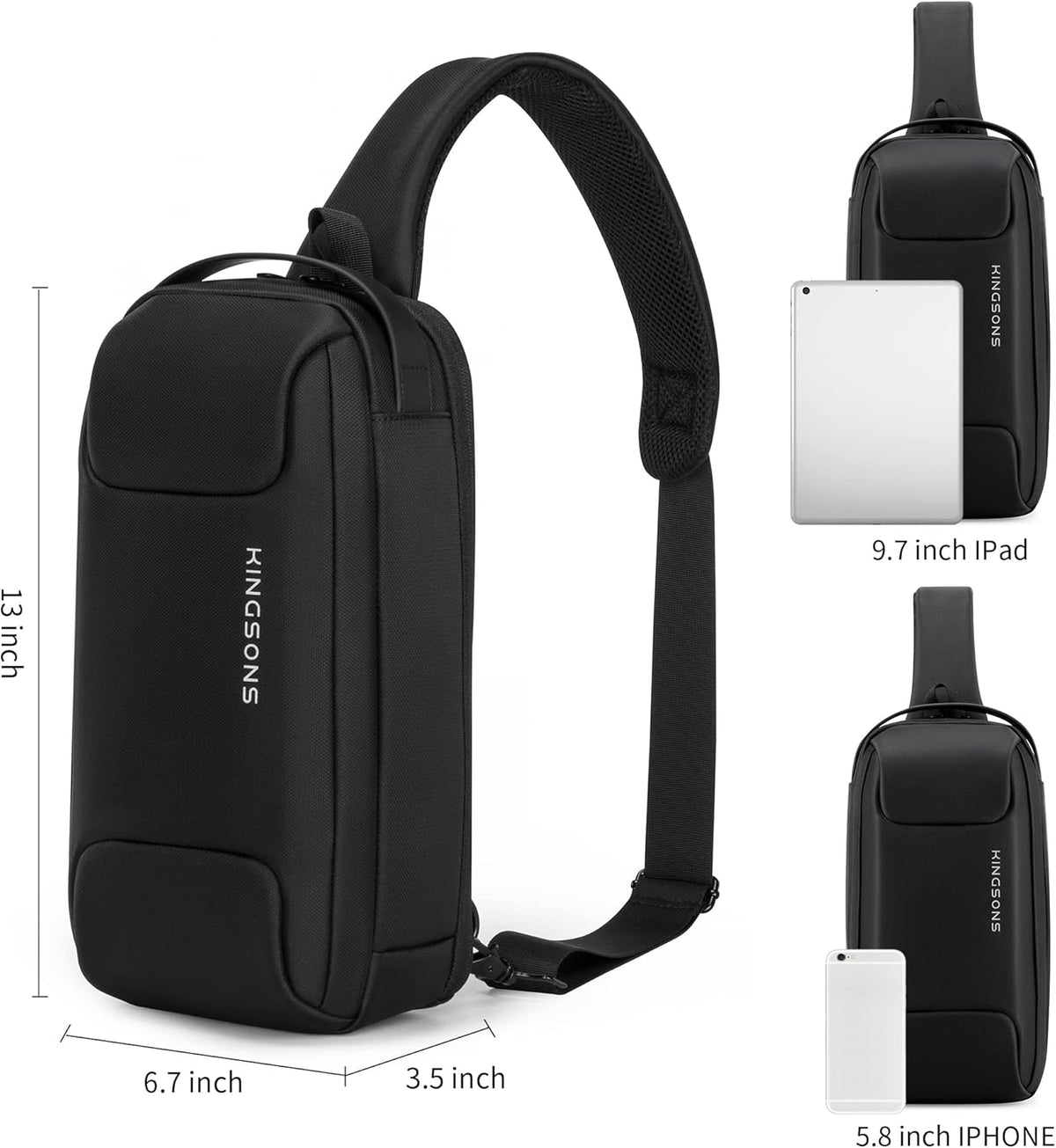 Laptop Sling Backpack Anti Theft Bag,Hiking Daypack 13 Inch Waterproof Nylon Travel Bags for Men, Single Shoulder Camping Dayback with USB Charging Port for Traveling