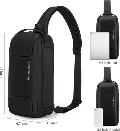 Laptop Sling Backpack Anti Theft Bag,Hiking Daypack 13 Inch Waterproof Nylon Travel Bags for Men, Single Shoulder Camping Dayback with USB Charging Port for Traveling