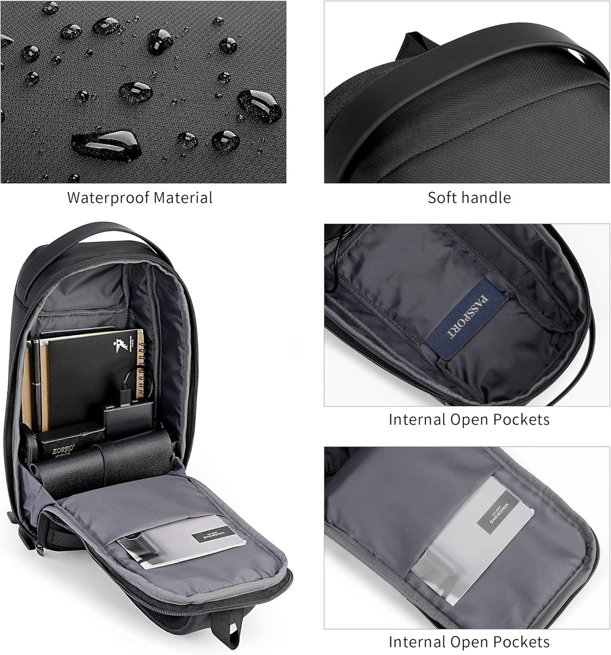 Laptop Sling Backpack Anti Theft Bag,Hiking Daypack 13 Inch Waterproof Nylon Travel Bags for Men, Single Shoulder Camping Dayback with USB Charging Port for Traveling