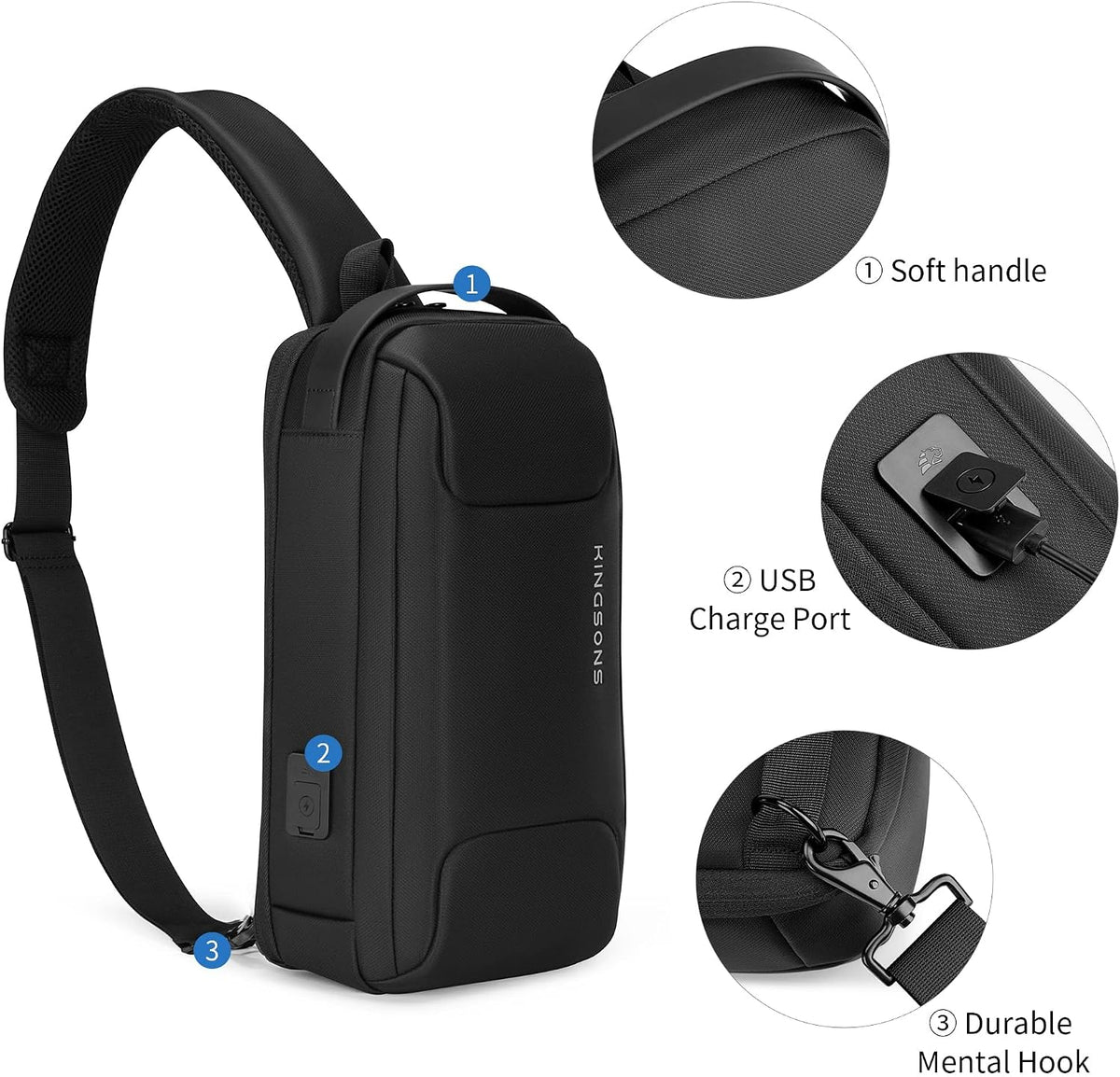 Laptop Sling Backpack Anti Theft Bag,Hiking Daypack 13 Inch Waterproof Nylon Travel Bags for Men, Single Shoulder Camping Dayback with USB Charging Port for Traveling