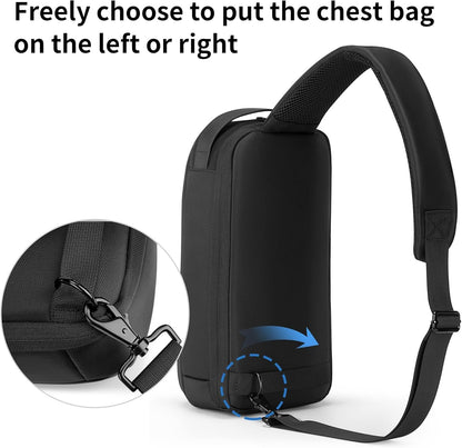 Laptop Sling Backpack Anti Theft Bag,Hiking Daypack 13 Inch Waterproof Nylon Travel Bags for Men, Single Shoulder Camping Dayback with USB Charging Port for Traveling