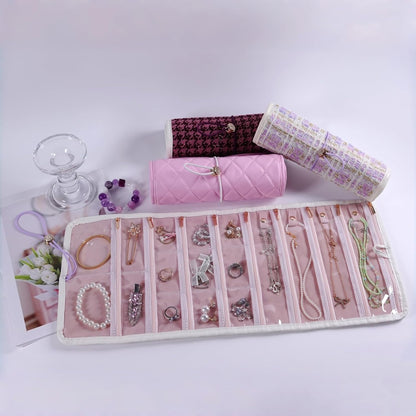 Travel Jewelry Organizer Roll with Zippered Pockets,Hangable | Tangle-Free Portable Jewelry Storage Bag for Women | Holder for Necklaces, Earrings, Rings, Bracelets,Bangles