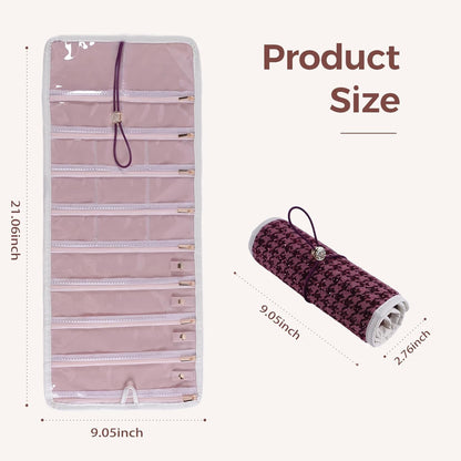 Travel Jewelry Organizer Roll with Zippered Pockets,Hangable | Tangle-Free Portable Jewelry Storage Bag for Women | Holder for Necklaces, Earrings, Rings, Bracelets,Bangles