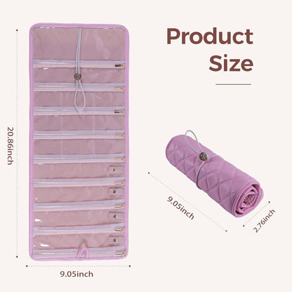 Travel Jewelry Organizer Roll with Zippered Pockets,Hangable | Tangle-Free Portable Jewelry Storage Bag for Women | Holder for Necklaces, Earrings, Rings, Bracelets,Bangles
