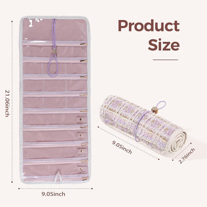 Travel Jewelry Organizer Roll with Zippered Pockets,Hangable | Tangle-Free Portable Jewelry Storage Bag for Women | Holder for Necklaces, Earrings, Rings, Bracelets,Bangles