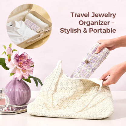 Travel Jewelry Organizer Roll with Zippered Pockets,Hangable | Tangle-Free Portable Jewelry Storage Bag for Women | Holder for Necklaces, Earrings, Rings, Bracelets,Bangles