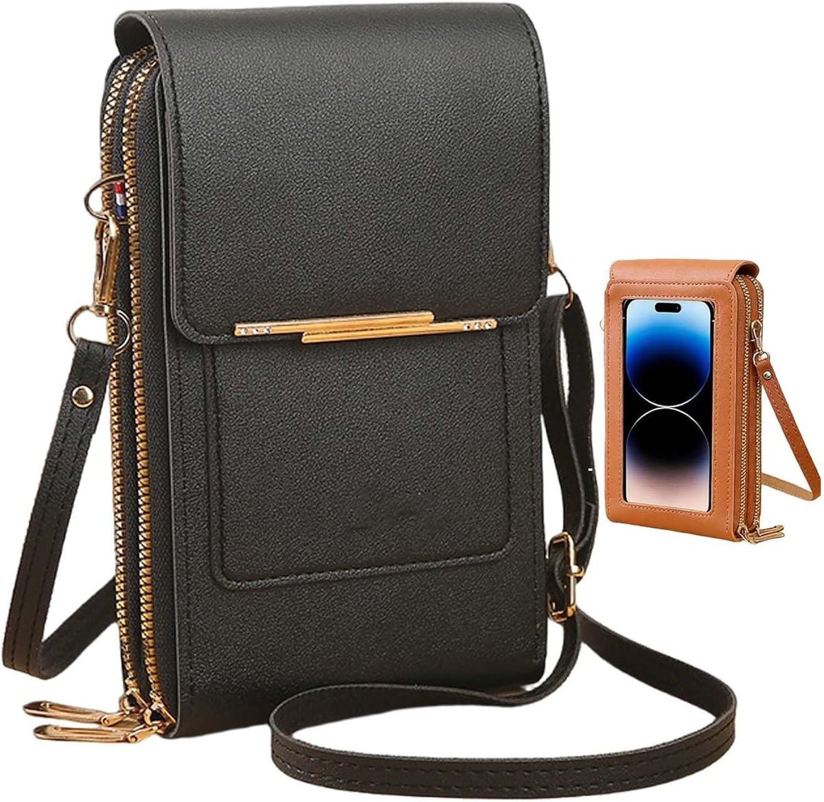 Women's Touch Screen Mobile Phone Messenger Bag, RFID Leather Crossbody Wallet Purse, Anti-Theft Shoulder Strap