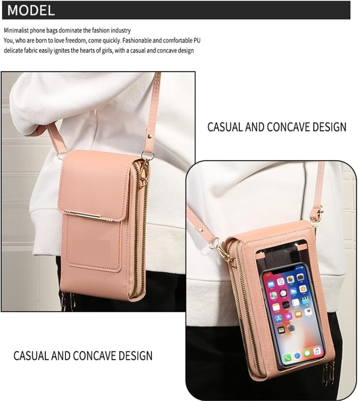 Women's Touch Screen Mobile Phone Messenger Bag, RFID Leather Crossbody Wallet Purse, Anti-Theft Shoulder Strap