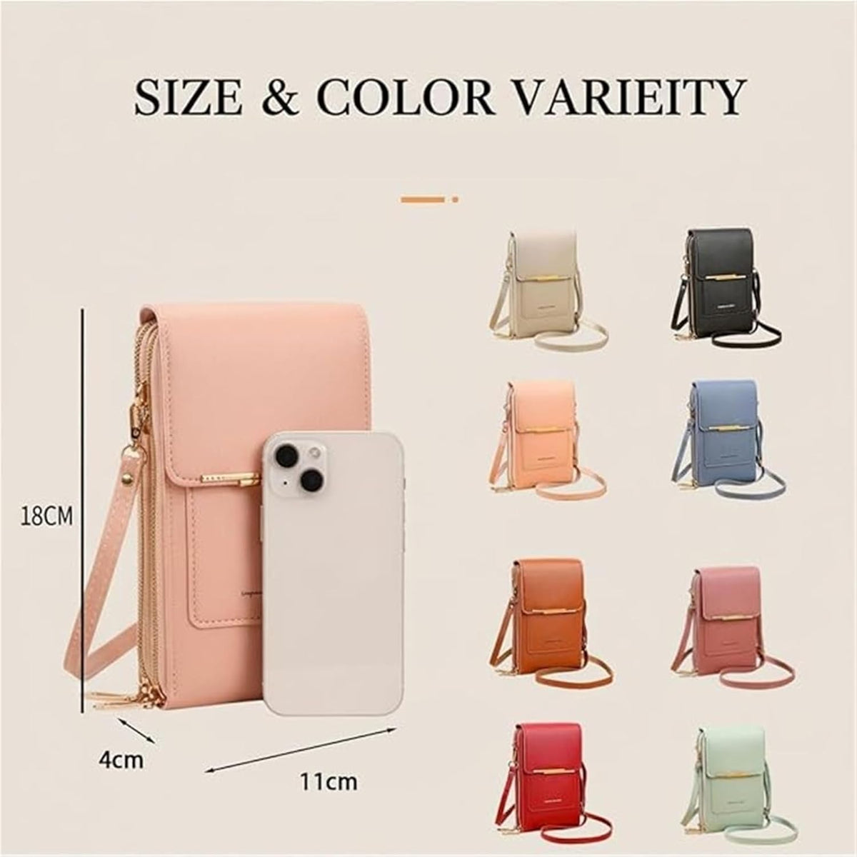 Women's Touch Screen Mobile Phone Messenger Bag, RFID Leather Crossbody Wallet Purse, Anti-Theft Shoulder Strap