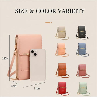 Women's Touch Screen Mobile Phone Messenger Bag, RFID Leather Crossbody Wallet Purse, Anti-Theft Shoulder Strap