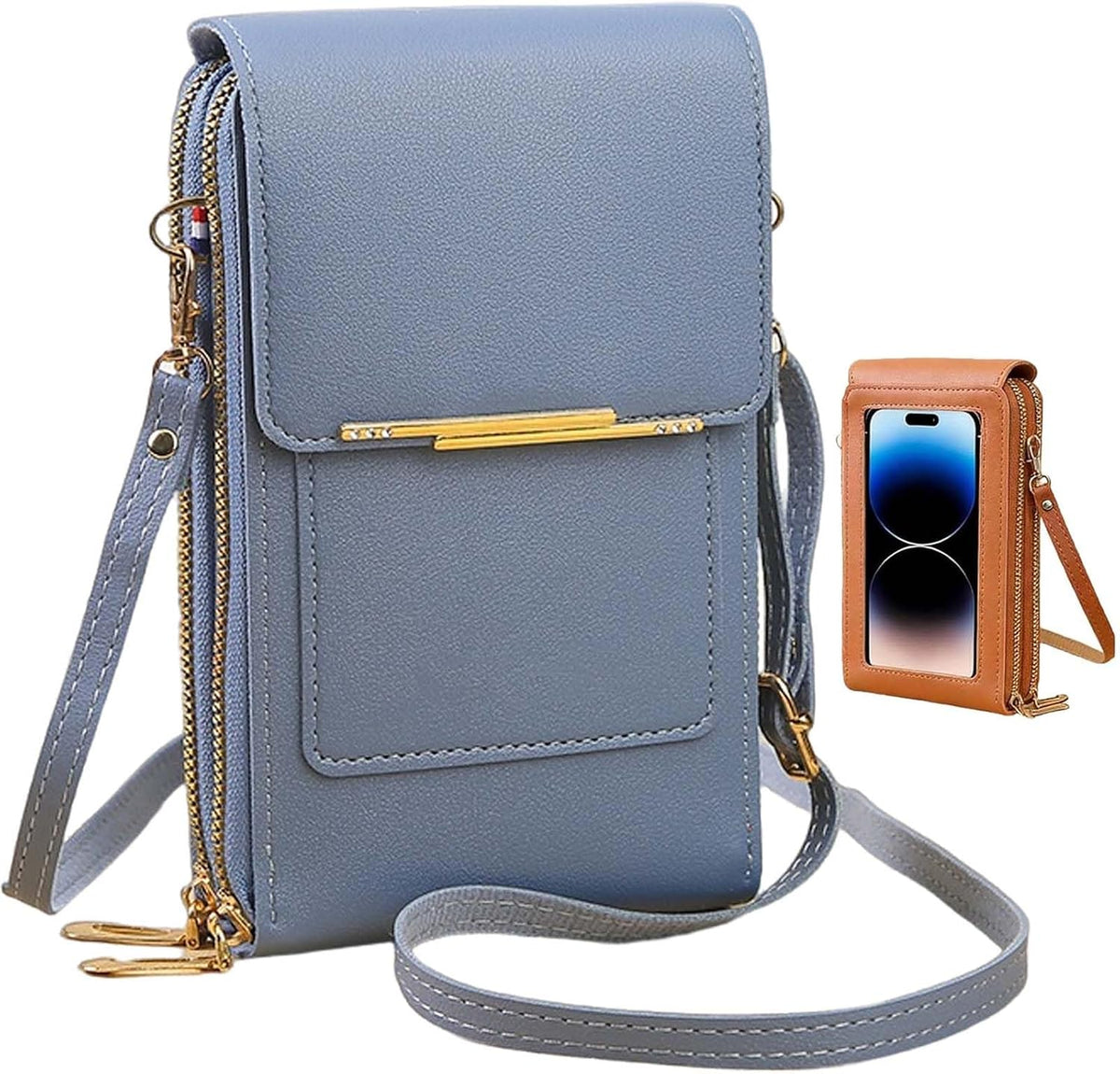 Women's Touch Screen Mobile Phone Messenger Bag, RFID Leather Crossbody Wallet Purse, Anti-Theft Shoulder Strap
