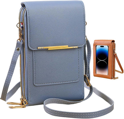 Women's Touch Screen Mobile Phone Messenger Bag, RFID Leather Crossbody Wallet Purse, Anti-Theft Shoulder Strap