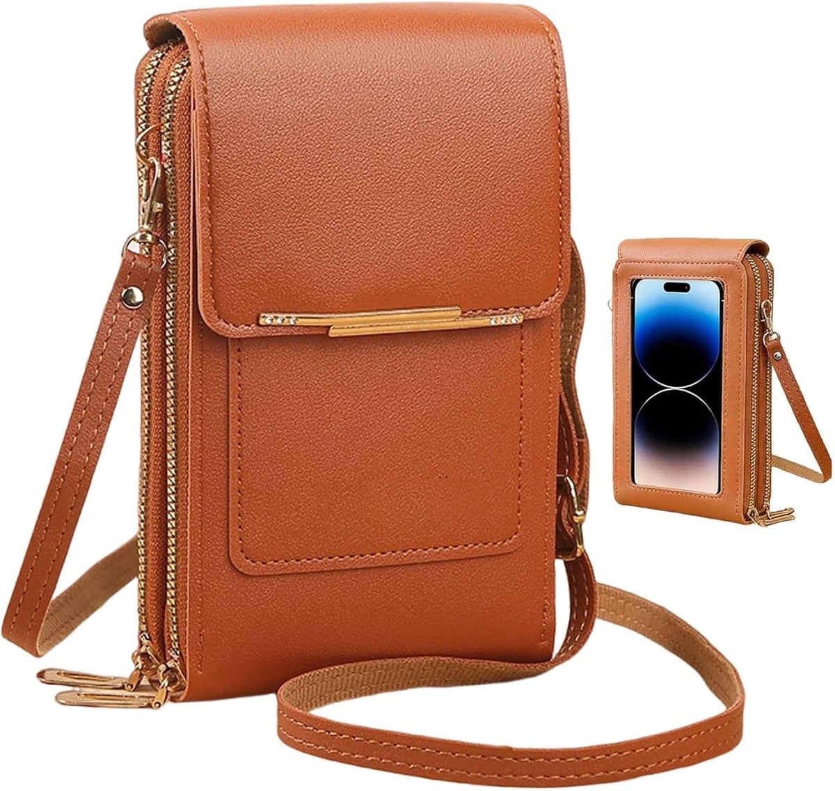 Women's Touch Screen Mobile Phone Messenger Bag, RFID Leather Crossbody Wallet Purse, Anti-Theft Shoulder Strap