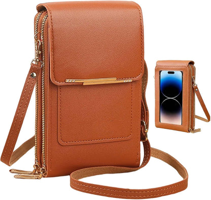 Women's Touch Screen Mobile Phone Messenger Bag, RFID Leather Crossbody Wallet Purse, Anti-Theft Shoulder Strap