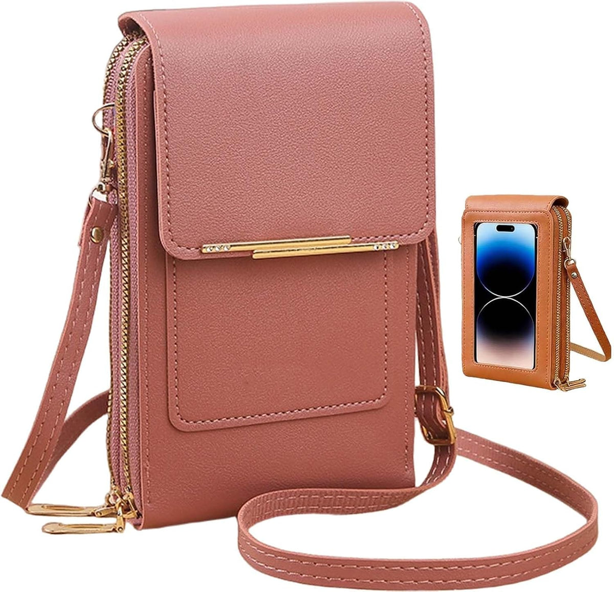Women's Touch Screen Mobile Phone Messenger Bag, RFID Leather Crossbody Wallet Purse, Anti-Theft Shoulder Strap