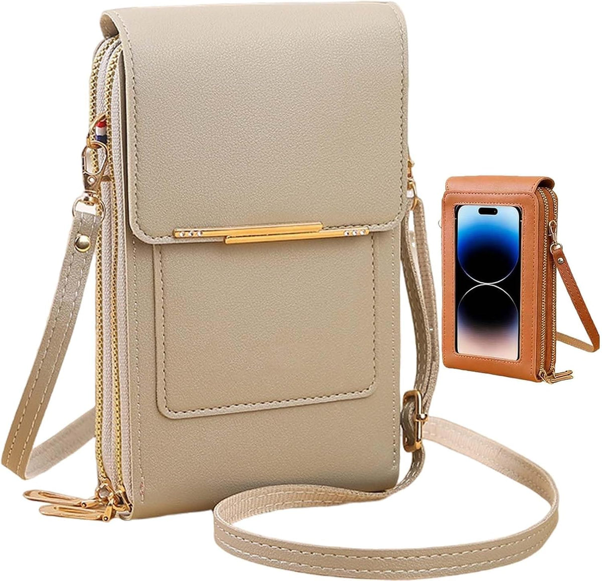 Women's Touch Screen Mobile Phone Messenger Bag, RFID Leather Crossbody Wallet Purse, Anti-Theft Shoulder Strap
