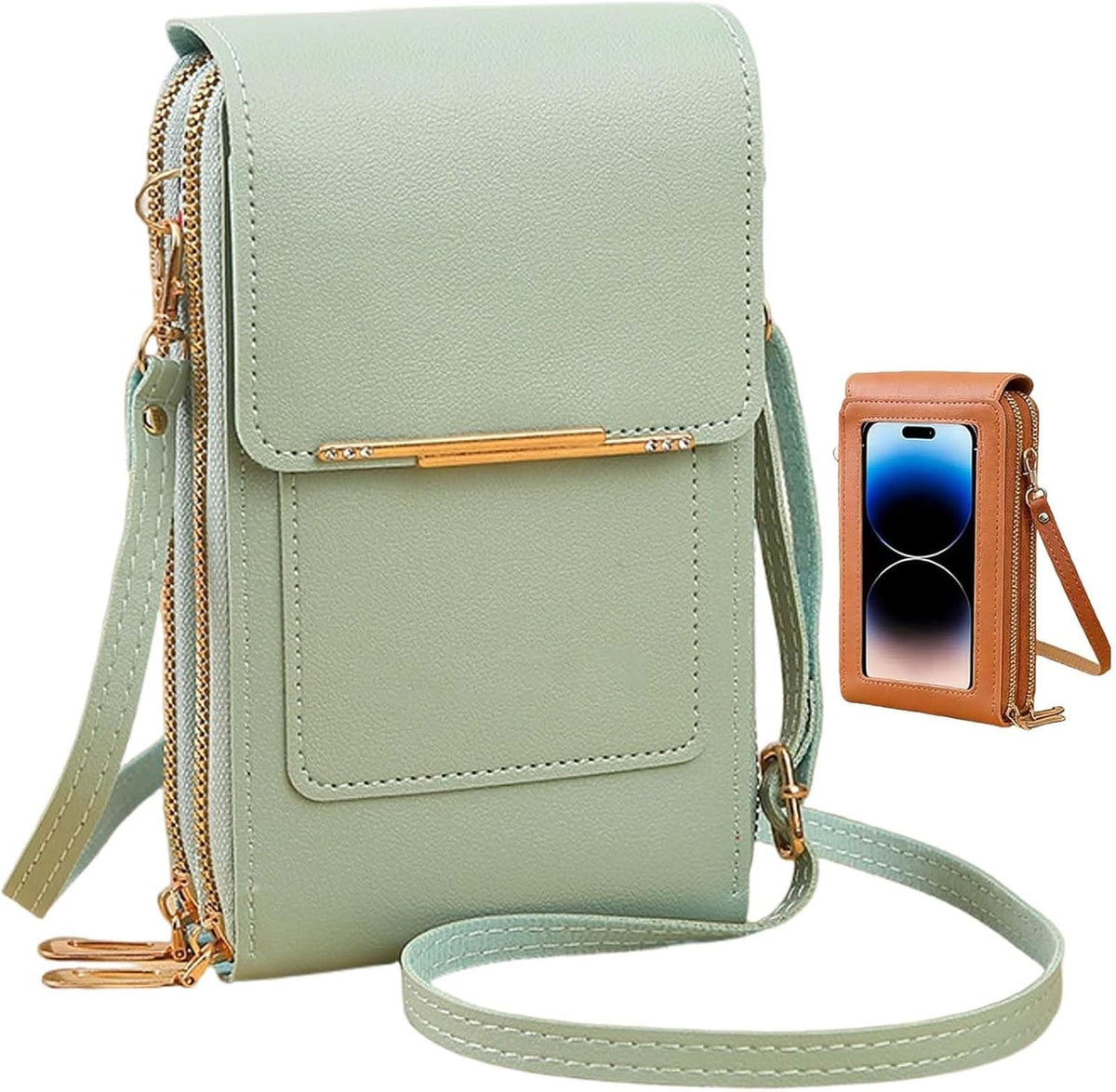Women's Touch Screen Mobile Phone Messenger Bag, RFID Leather Crossbody Wallet Purse, Anti-Theft Shoulder Strap