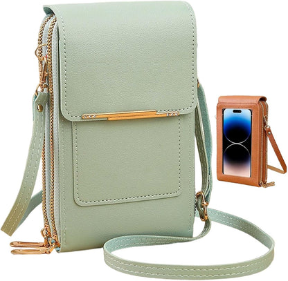 Women's Touch Screen Mobile Phone Messenger Bag, RFID Leather Crossbody Wallet Purse, Anti-Theft Shoulder Strap