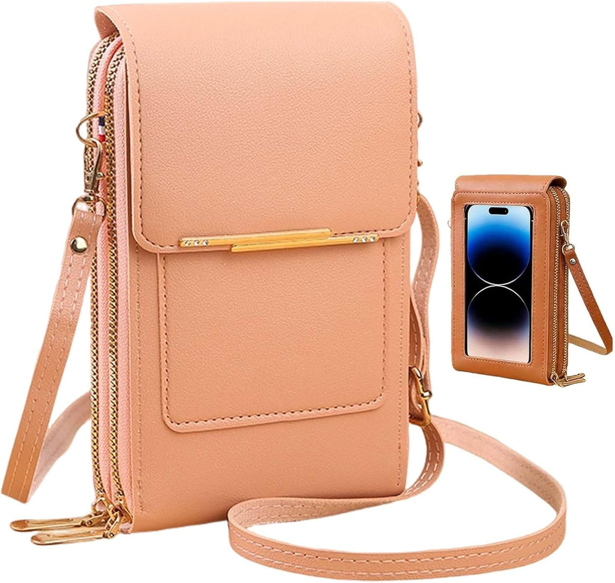 Women's Touch Screen Mobile Phone Messenger Bag, RFID Leather Crossbody Wallet Purse, Anti-Theft Shoulder Strap