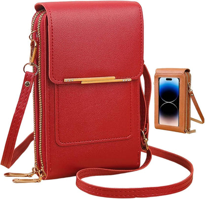 Women's Touch Screen Mobile Phone Messenger Bag, RFID Leather Crossbody Wallet Purse, Anti-Theft Shoulder Strap