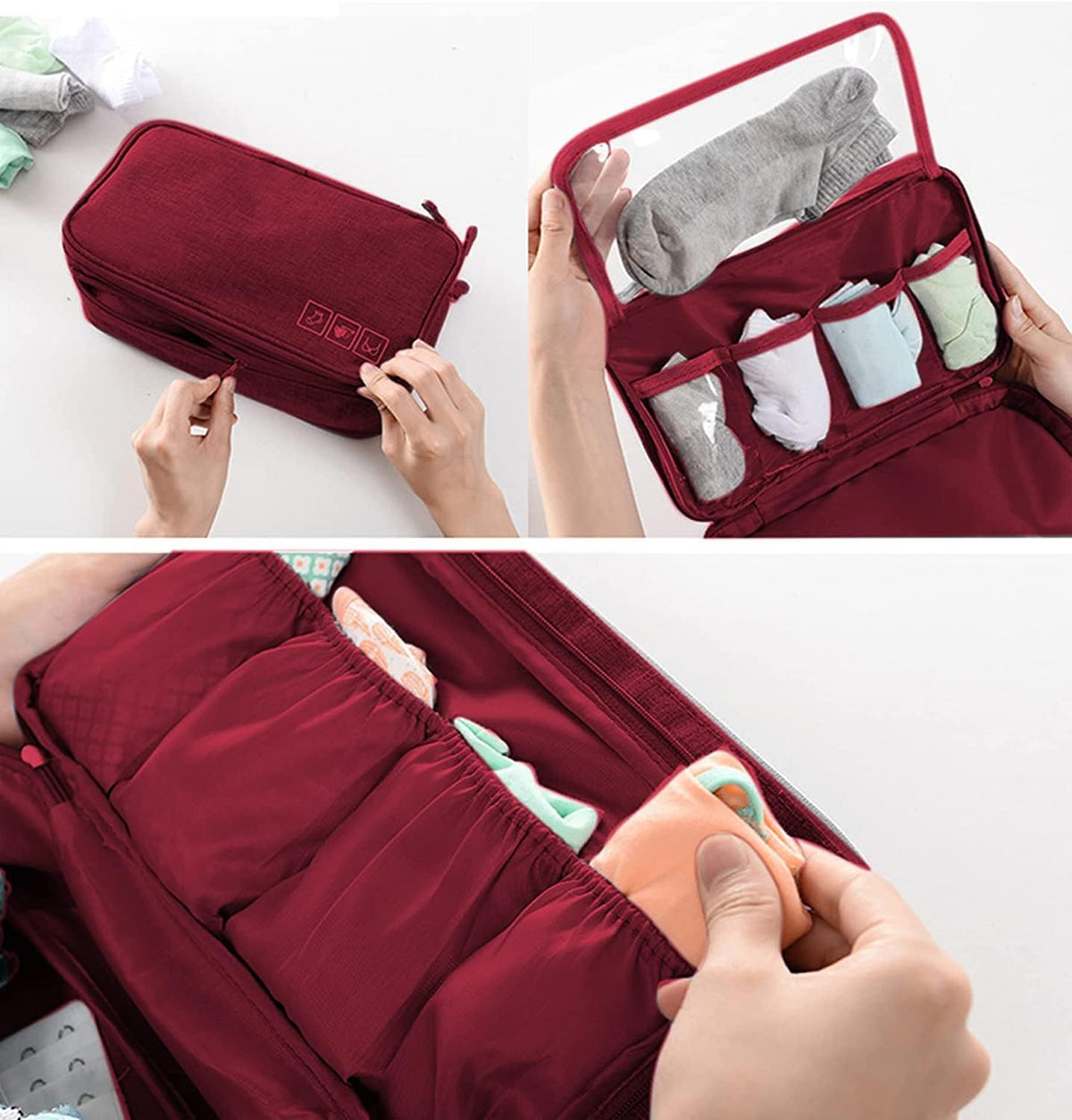 Portable Waterproof Underwear Storage Bag Travel Bra Organizer Lingerie Socks Toiletry Bag Layer Cosmetic Pouch for Women Men