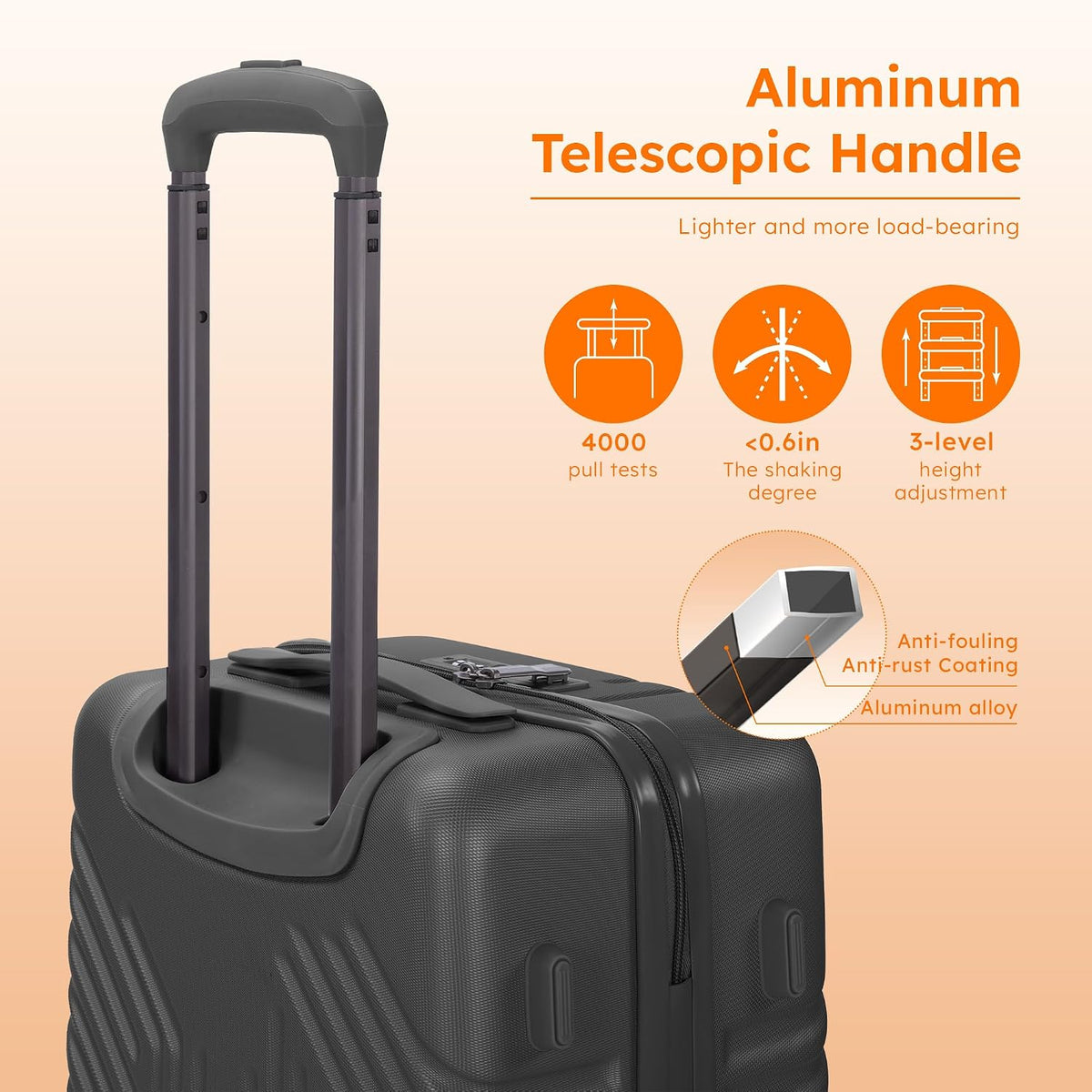 Carry On Luggage 22x14x9 Airline Approved, Hardshell Durable PC+ABS Luggage with Spinner Wheels, Lightweight Travel Rolling Suitcase with Built-in TSA Lock,USB Port,Silver