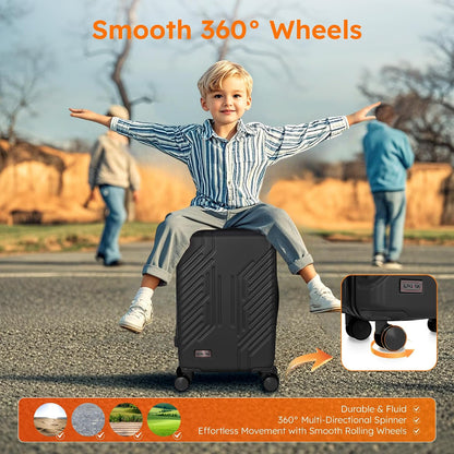 Carry On Luggage 22x14x9 Airline Approved, Hardshell Durable PC+ABS Luggage with Spinner Wheels, Lightweight Travel Rolling Suitcase with Built-in TSA Lock,USB Port,Silver