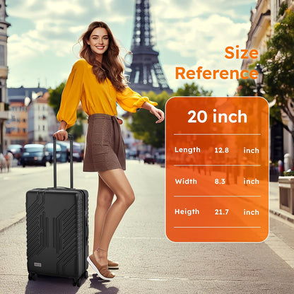 Carry On Luggage 22x14x9 Airline Approved, Hardshell Durable PC+ABS Luggage with Spinner Wheels, Lightweight Travel Rolling Suitcase with Built-in TSA Lock,USB Port,Silver